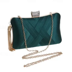 Women's Elegant Satin Evening Clutch with Tassel and Rhinestone Closure – Perfect for Weddings and Parties