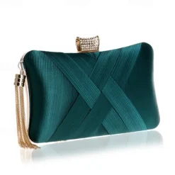 Women's Elegant Satin Evening Clutch with Tassel and Rhinestone Closure – Perfect for Weddings and Parties