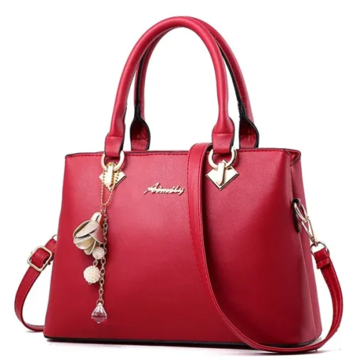 Women's Elegant White Faux Leather Handbag with Gold Hardware and Floral Charm - Stylish Shoulder Bag for Daily Use and Special Occasions