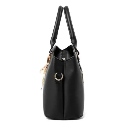 Women's Elegant White Faux Leather Handbag with Gold Hardware and Floral Charm - Stylish Shoulder Bag for Daily Use and Special Occasions