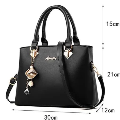 Women's Elegant White Faux Leather Handbag with Gold Hardware and Floral Charm - Stylish Shoulder Bag for Daily Use and Special Occasions