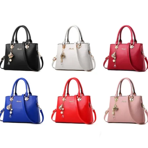 Women's Elegant White Faux Leather Handbag with Gold Hardware and Floral Charm - Stylish Shoulder Bag for Daily Use and Special Occasions