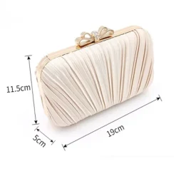 Women's Elegant White Pleated Clutch Bag – Rhinestone Bow Evening Handbag for Weddings, Parties, and Formal Events