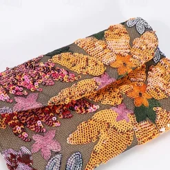 Women's Embroidered Floral Clutch - Handheld Evening Bag with Colorful Bead and Sequin Details
