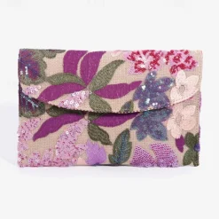 Women's Embroidered Floral Clutch - Handheld Evening Bag with Colorful Bead and Sequin Details