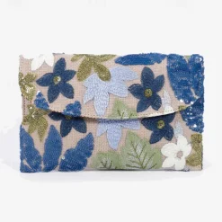 Women's Embroidered Floral Clutch - Handheld Evening Bag with Colorful Bead and Sequin Details