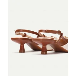 Women's Embroidered Slingback Pumps - Elegant Low Heel Shoes with Chain Detail