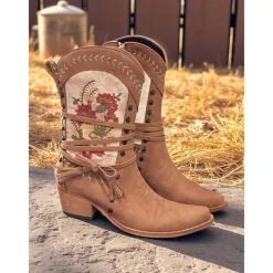 Women's Embroidered Western Boots with Fringe and Tassels – Boho Chic Boots for Farm Work and Casual Outings