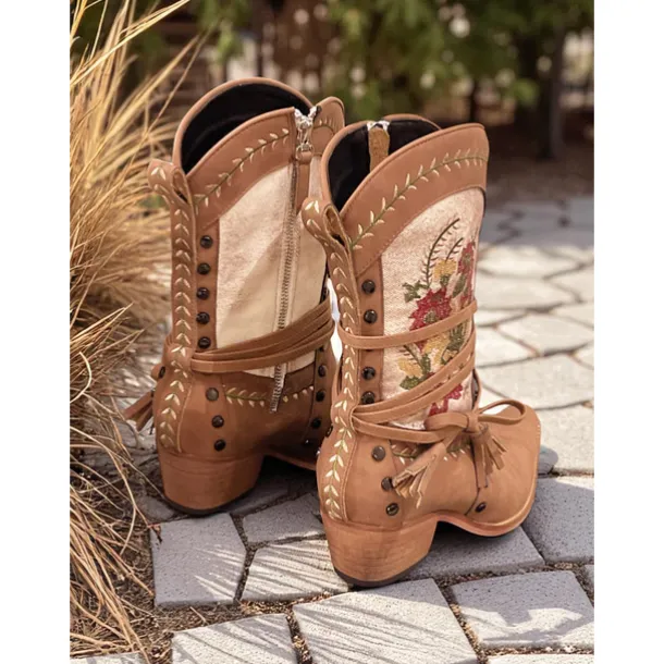 Women's Embroidered Western Boots with Fringe and Tassels – Boho Chic Boots for Farm Work and Casual Outings
