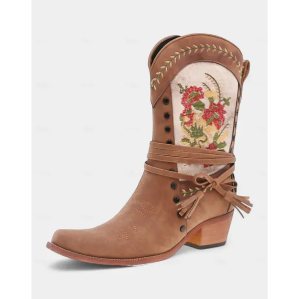 Women's Embroidered Western Boots with Fringe and Tassels – Boho Chic Boots for Farm Work and Casual Outings