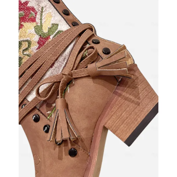 Women's Embroidered Western Boots with Fringe and Tassels – Boho Chic Boots for Farm Work and Casual Outings