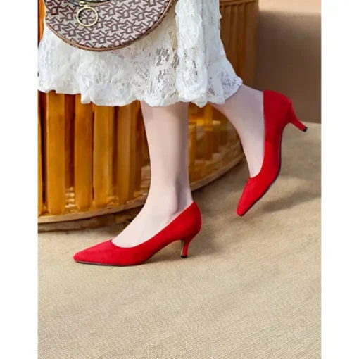 Women's Emerald Green Suede Pointed-Toe Pumps with Kitten Heels – Elegant Shoes for Office or Party Wear