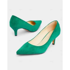 Women's Emerald Green Suede Pointed-Toe Pumps with Kitten Heels – Elegant Shoes for Office or Party Wear