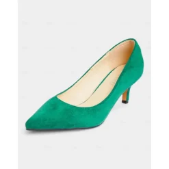 Women's Emerald Green Suede Pointed-Toe Pumps with Kitten Heels – Elegant Shoes for Office or Party Wear