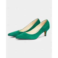 Women's Emerald Green Suede Pointed-Toe Pumps with Kitten Heels – Elegant Shoes for Office or Party Wear