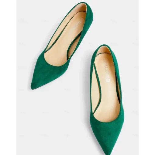 Women's Emerald Green Suede Pointed-Toe Pumps with Kitten Heels – Elegant Shoes for Office or Party Wear
