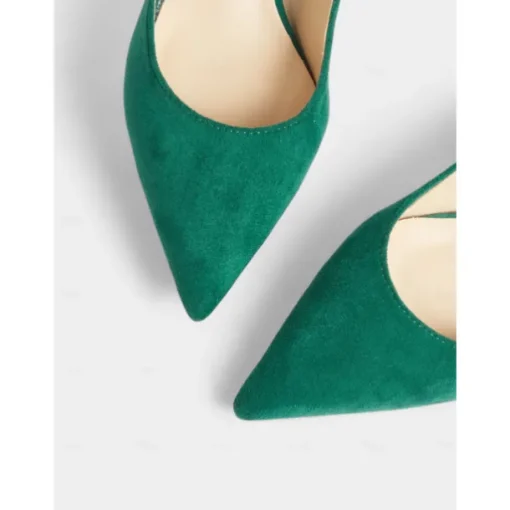 Women's Emerald Green Suede Pointed-Toe Pumps with Kitten Heels – Elegant Shoes for Office or Party Wear