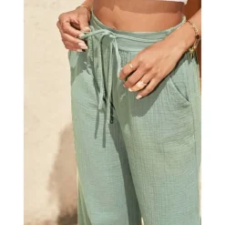 Women's EU / US Size Cotton Linen Pants Straight Comfort Trousers Full Length Natural Plain Drawstring Comfy Inelastic Daily Wear Casual Daily Apple Green Black Walnut Spring Fall & Winter Loose Fit