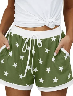 Women's EU / US Size Pajamas Track Pants Baggy Shorts Athleisure Athletic Short Medium Waist Star Pocket Printing Basic Outdoor Comfortable Sports Micro-elastic Casual Sports claret Spring Grass