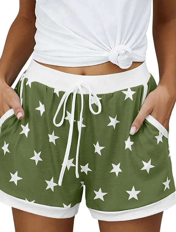 Women's EU / US Size Pajamas Track Pants Baggy Shorts Athleisure Athletic Short Medium Waist Star Pocket Printing Basic Outdoor Comfortable Sports Micro-elastic Casual Sports claret Spring Grass