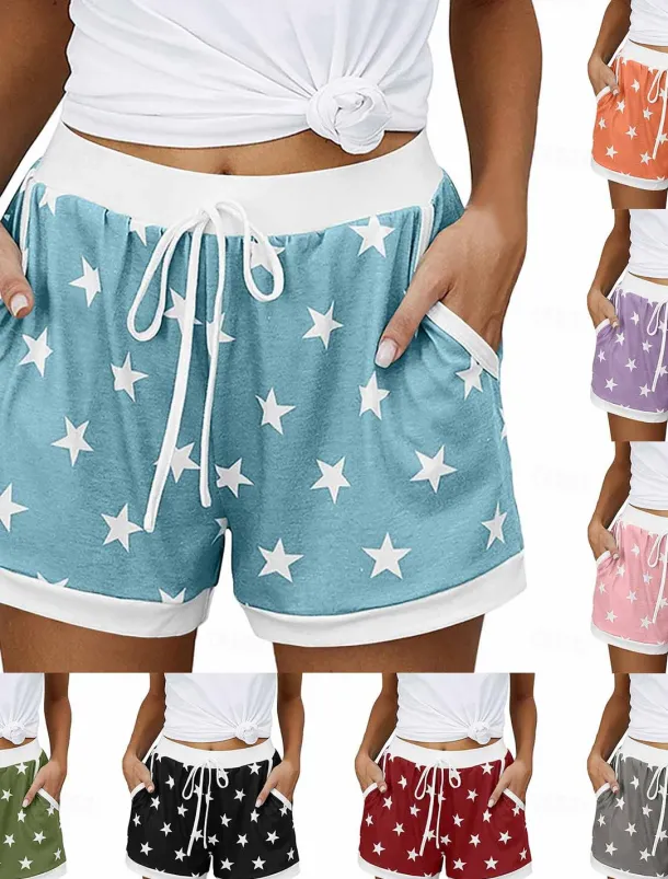 Women's EU / US Size Pajamas Track Pants Baggy Shorts Athleisure Athletic Short Medium Waist Star Pocket Printing Basic Outdoor Comfortable Sports Micro-elastic Casual Sports claret Spring Grass