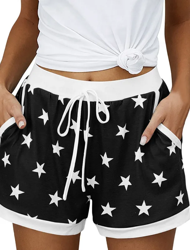 Women's EU / US Size Pajamas Track Pants Baggy Shorts Athleisure Athletic Short Medium Waist Star Pocket Printing Basic Outdoor Comfortable Sports Micro-elastic Casual Sports claret Spring Grass