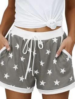 Women's EU / US Size Pajamas Track Pants Baggy Shorts Athleisure Athletic Short Medium Waist Star Pocket Printing Basic Outdoor Comfortable Sports Micro-elastic Casual Sports claret Spring Grass