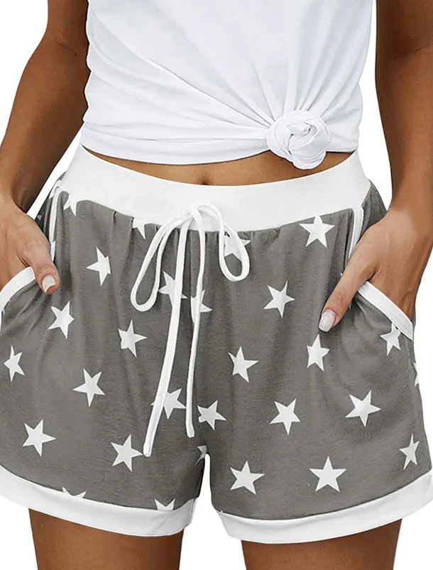 Women's EU / US Size Pajamas Track Pants Baggy Shorts Athleisure Athletic Short Medium Waist Star Pocket Printing Basic Outdoor Comfortable Sports Micro-elastic Casual Sports claret Spring Grass