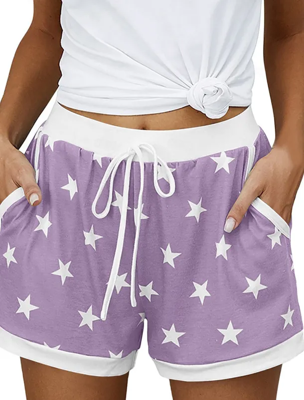 Women's EU / US Size Pajamas Track Pants Baggy Shorts Athleisure Athletic Short Medium Waist Star Pocket Printing Basic Outdoor Comfortable Sports Micro-elastic Casual Sports claret Spring Grass