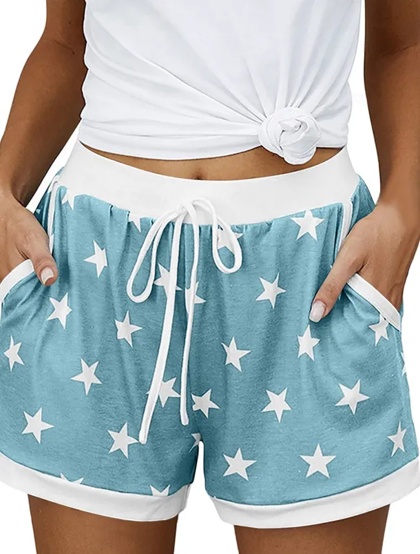 Women's EU / US Size Pajamas Track Pants Baggy Shorts Athleisure Athletic Short Medium Waist Star Pocket Printing Basic Outdoor Comfortable Sports Micro-elastic Casual Sports claret Spring Grass