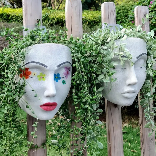 Women's Face Pot Wall Decoration Pot Resin Wall Hanging Flower Pots For Indoor Outdoor Plants Garden Decor