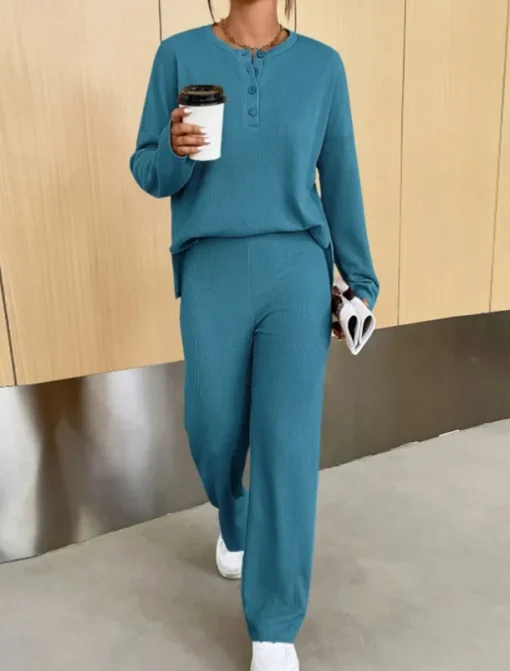 Women's Fashion Streetwear Daily Sweatshirt Sweatpants Long Sleeve Crew Neck Plain Casual Daily Navy Blue Blue Khaki Fall Regular Fit