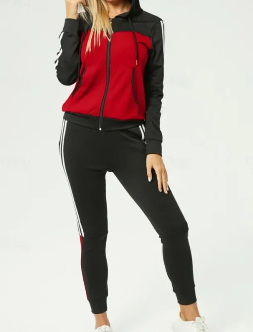 Women's Fashion Streetwear Daily Hoodie Pants Sets Long Sleeve Hooded Geometric Print Casual Daily Pink Red Royal Blue Summer Regular Fit