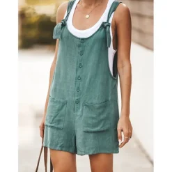 Women's Fashion Streetwear Overalls Short Pants Daily Weekend Inelastic Plain Linen / Cotton Blend Breathable Soft Mid Waist Loose Green Black Army Green Fuchsia Khaki S M L XL XXL
