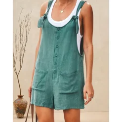 Women's Fashion Streetwear Overalls Short Pants Daily Weekend Inelastic Plain Linen / Cotton Blend Breathable Soft Mid Waist Loose Green Black Army Green Fuchsia Khaki S M L XL XXL