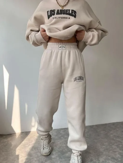 Women's Fashion Streetwear Daily Sweatshirt Sweatpants Long Sleeve Crew Neck Letter Print Casual Daily Blue Brown Beige Fall Regular Fit