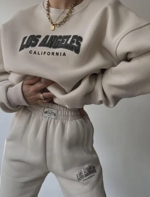 Women's Fashion Streetwear Daily Sweatshirt Sweatpants Long Sleeve Crew Neck Letter Print Casual Daily Blue Brown Beige Fall Regular Fit