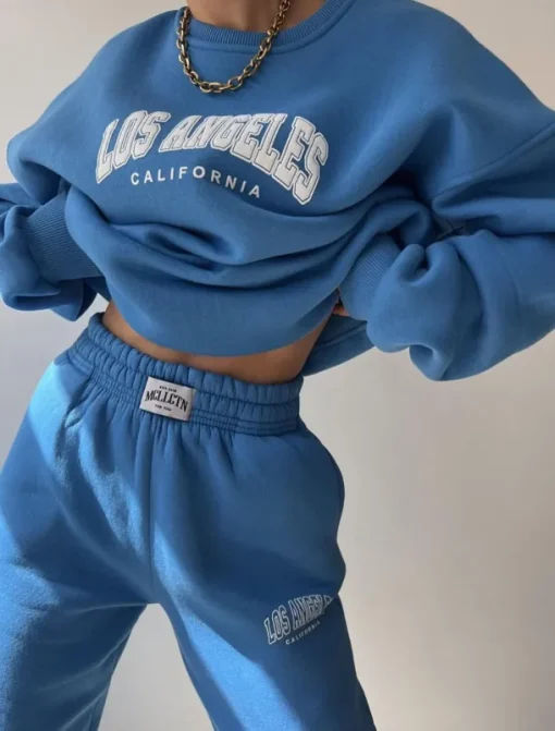 Women's Fashion Streetwear Daily Sweatshirt Sweatpants Long Sleeve Crew Neck Letter Print Casual Daily Blue Brown Beige Fall Regular Fit