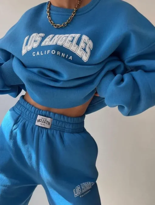 Women's Fashion Streetwear Daily Sweatshirt Sweatpants Long Sleeve Crew Neck Letter Print Casual Daily Blue Brown Beige Fall Regular Fit