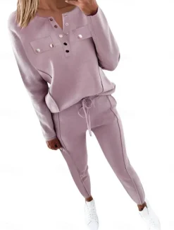 Women's Fashion Streetwear Daily Blouse Chinos Long Sleeve Crew Neck Plain Casual Daily Pink Brown Fall Regular Fit