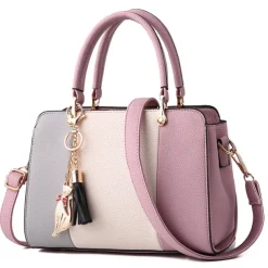 Women's Fashionable Colorblock Handbag with Cat Charm - Perfect for Daily Use and Casual Outings