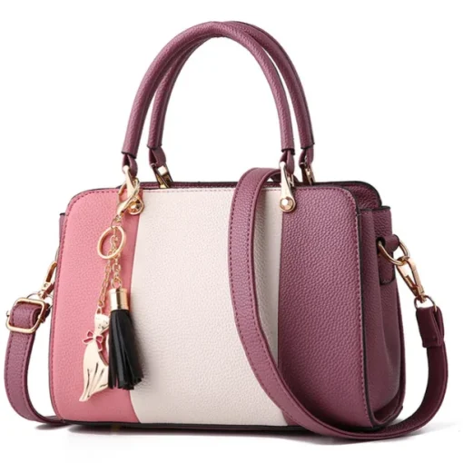Women's Fashionable Colorblock Handbag with Cat Charm - Perfect for Daily Use and Casual Outings