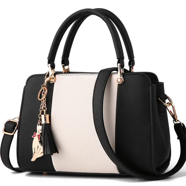 Women's Fashionable Colorblock Handbag with Cat Charm - Perfect for Daily Use and Casual Outings