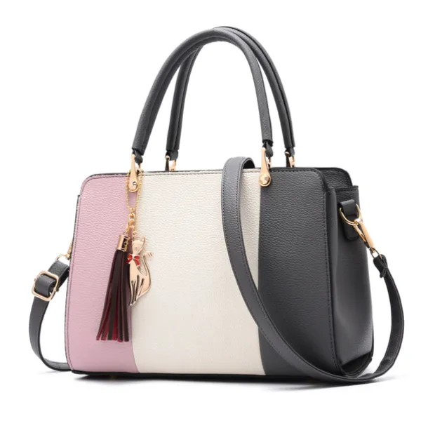 Women's Fashionable Colorblock Handbag with Cat Charm - Perfect for Daily Use and Casual Outings