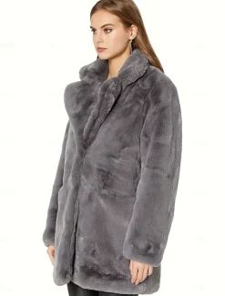 Women's Faux Fur Coat Warm Comfortable Pocket Knitting Elegant Fashion Daily Sweet Solid Color Home Casual Daily Wear Casual Daily Single Breasted Regular Lapel Slim Long Sleeve Outerwear Black White
