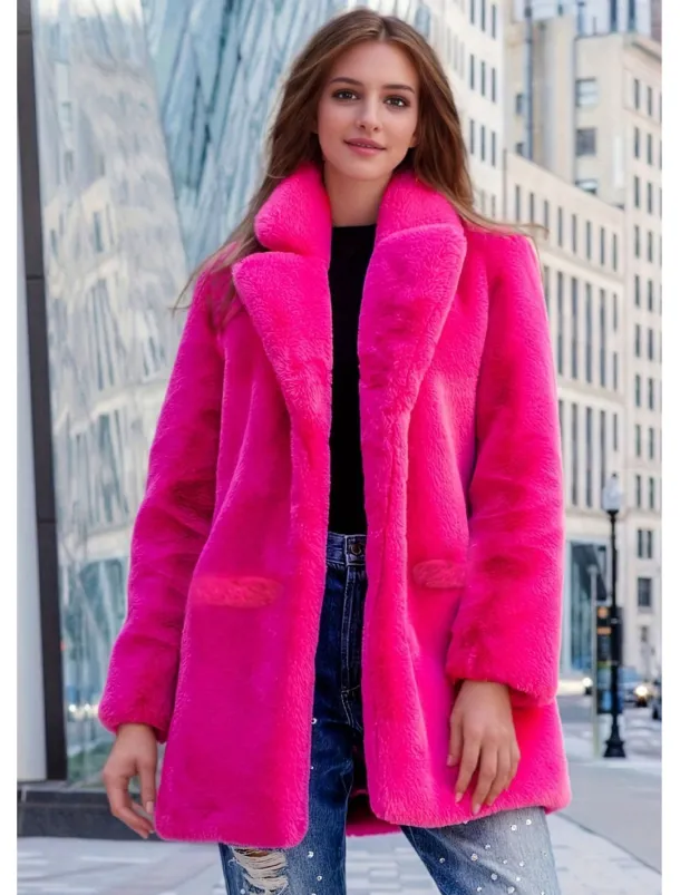 Women's Faux Fur Coat Warm Comfortable Pocket Knitting Elegant Fashion Daily Sweet Solid Color Home Casual Daily Wear Casual Daily Single Breasted Regular Lapel Slim Long Sleeve Outerwear Black White