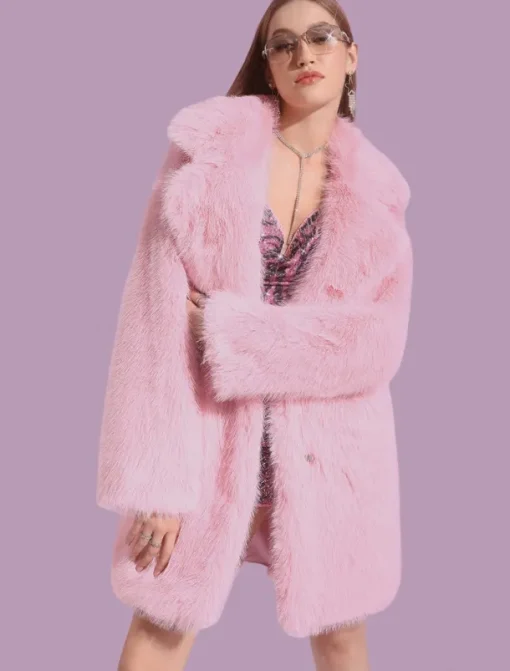 Women's Faux Fur Coat Warm Comfortable Pocket Knitting Elegant Fashion Minimalism Sweet Solid Color Casual Daily Daily Wear Casual Daily Single Breasted Long Lapel Slim Long Sleeve Outerwear Pink