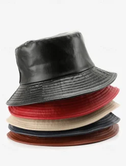 Women's Faux Leather Bucket Hat – Stylish and Versatile, Available in Multiple Colors for a Trendy Look