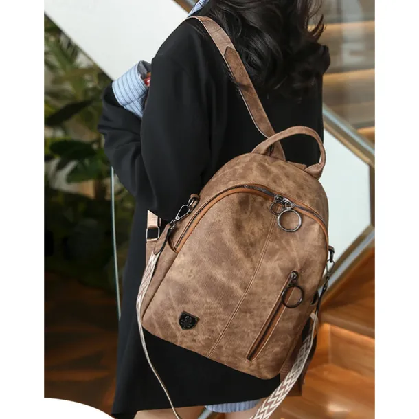Women's Faux Leather Convertible Backpack in Brown with Adjustable Straps, Multiple Carrying Styles, and Zipper Pockets – Ideal for Travel, Work, and Everyday Use