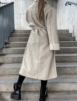 Women's Faux Leather Jacket Winter Coat Winter Jacket Windproof Warm Work Street Daily Wear Vacation Pocket Single Breasted Turndown Casual Street Style Solid Color Loose Fit Outerwear Long Sleeve